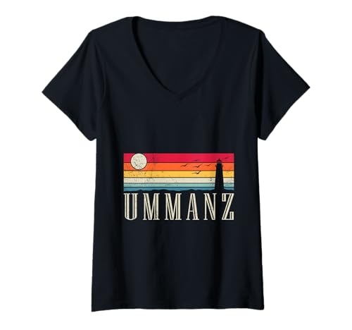 Damen Ummanz Souvenier UMMANZ Leuchtturm Lustig Ostsee Urlaub T-Shirt mit V-Ausschnitt von Ummanz Geschenk Ostsee Shirt Ummanz Souvenier
