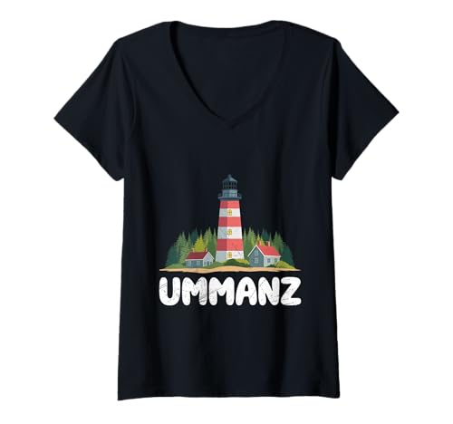 Damen Ummanz Souvenier UMMANZ Leuchtturm Lustig Ostsee Urlaub T-Shirt mit V-Ausschnitt von Ummanz Geschenk Ostsee Shirt Ummanz Souvenier