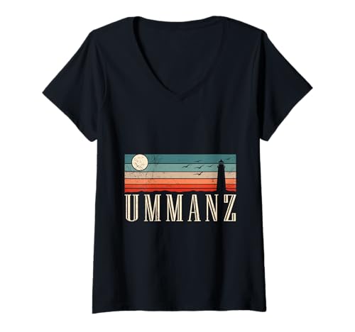 Damen Ummanz Souvenier UMMANZ Leuchtturm Lustig Ostsee Urlaub T-Shirt mit V-Ausschnitt von Ummanz Geschenk Ostsee Shirt Ummanz Souvenier