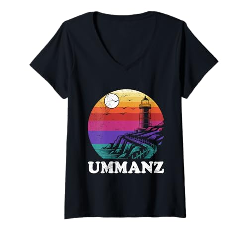 Damen Ummanz Souvenier UMMANZ Leuchtturm Lustig Ostsee Urlaub T-Shirt mit V-Ausschnitt von Ummanz Geschenk Ostsee Shirt Ummanz Souvenier