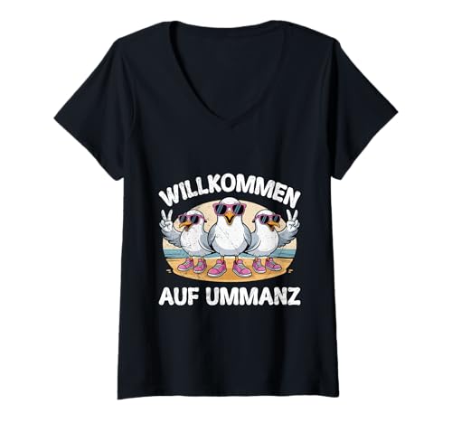 Damen Ummanz Urlaub WILLKOMMEN AUF UMMANZ Lustig Ostsee T-Shirt mit V-Ausschnitt von Ummanz Geschenk Ostsee Shirt Ummanz Souvenier