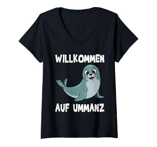 Damen Ummanz Urlaub WILLKOMMEN AUF UMMANZ Lustig Ostsee T-Shirt mit V-Ausschnitt von Ummanz Geschenk Ostsee Shirt Ummanz Souvenier