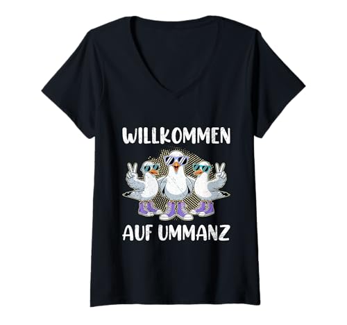 Damen Ummanz Urlaub WILLKOMMEN AUF UMMANZ Lustig Ostsee T-Shirt mit V-Ausschnitt von Ummanz Geschenk Ostsee Shirt Ummanz Souvenier