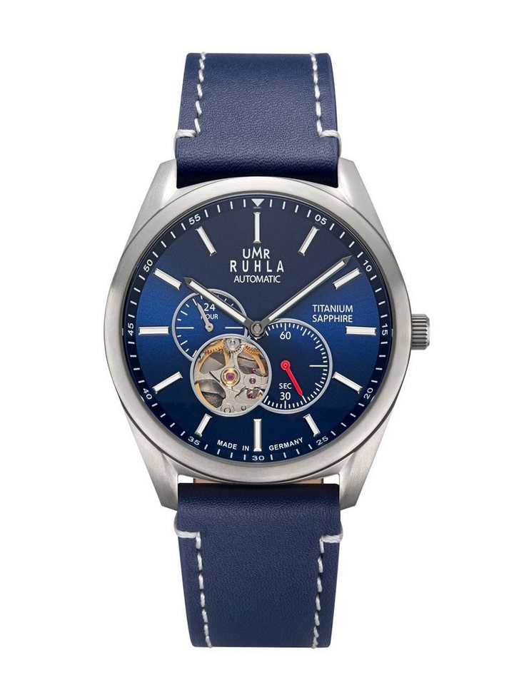 UMR Ruhla Automatikuhr Herrenuhr – Titan, Open Heart, Saphirglas, 80301, blaues Lederarmband, 42 mm - Made in Germany UMR Ruhla Automatikuhr Herrenuhr – Titan, Open Heart, Saphirglas, 80301, blaues Lederarmband, 42 mm - Made in Germany von UMR Ruhla