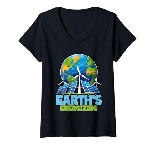 Damen Umweltschützer Erneuerbare Energie Earth's Energizing T-Shirt mit V-Ausschnitt von Umwelt Klimaschutz Umweltverschmutzung