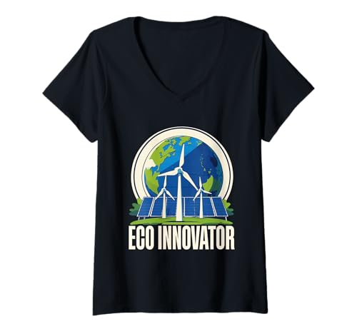 Damen Umweltschützer Erneuerbare Energie Eco Innovator T-Shirt mit V-Ausschnitt von Umwelt Klimaschutz Umweltverschmutzung