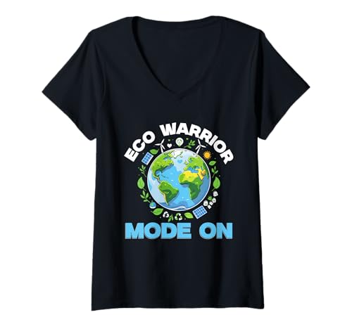 Damen Umweltschützer Erneuerbare Energie Eco Warrior Mode On T-Shirt mit V-Ausschnitt Damen Umweltschützer Erneuerbare Energie Eco Warrior Mode On T-Shirt mit V-Ausschnitt von Umwelt Klimaschutz Umweltverschmutzung