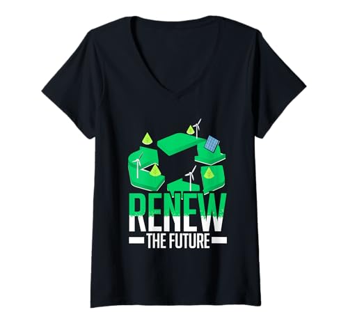Damen Umweltschützer Erneuerbare Energie Renew The Future T-Shirt mit V-Ausschnitt von Umwelt Klimaschutz Umweltverschmutzung