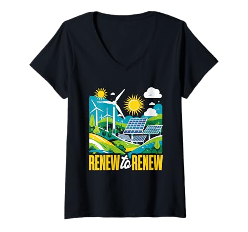 Damen Umweltschützer Erneuerbare Energie Renew to Renew T-Shirt mit V-Ausschnitt Damen Umweltschützer Erneuerbare Energie Renew to Renew T-Shirt mit V-Ausschnitt von Umwelt Klimaschutz Umweltverschmutzung