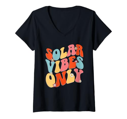 Damen Umweltschützer Erneuerbare Energie Solar Vibes Only T-Shirt mit V-Ausschnitt von Umwelt Klimaschutz Umweltverschmutzung