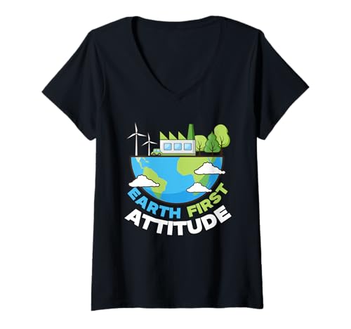Damen Umweltschützer Erneuerbare Energie Umweltschutz T-Shirt mit V-Ausschnitt von Umwelt Klimaschutz Umweltverschmutzung
