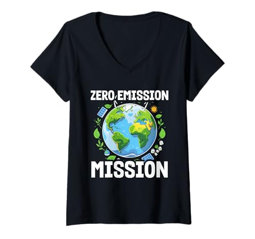 Damen Umweltschützer Erneuerbare Energie Zero Emission Mission T-Shirt mit V-Ausschnitt von Umwelt Klimaschutz Umweltverschmutzung