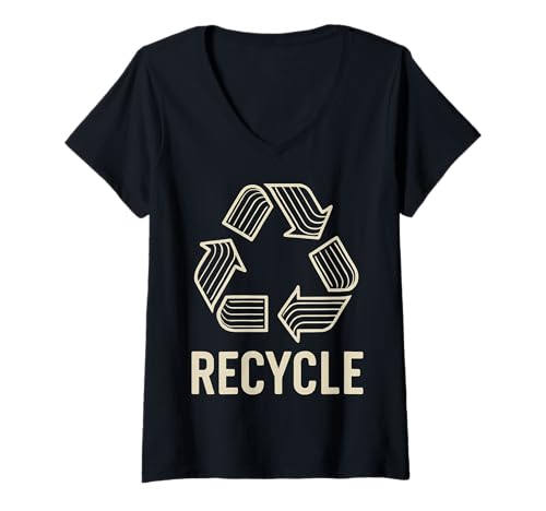 Damen Recycling Symbol Umweltfreundlich T-Shirt mit V-Ausschnitt von Umwelt Nachhaltigkeit Recycling Natur