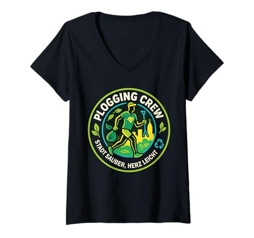 Damen Plogging Crew Stadt Sauber Herz Leicht T-Shirt mit V-Ausschnitt Damen Plogging Crew Stadt Sauber Herz Leicht T-Shirt mit V-Ausschnitt von Umweltbewusstsein Team Nachhaltigkeit