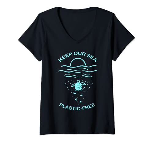 Damen Umweltschutz Plastik Frei T-Shirt T-Shirt mit V-Ausschnitt von Umweltschutz Meer PlastkfreiT-Shirt Shop