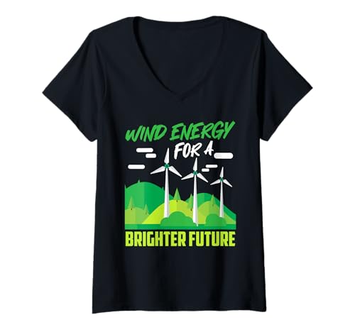 Damen Grüne Energie WIND ENERGY FOR A BRIGHTER FUTURE Windkraft T-Shirt mit V-Ausschnitt Damen Grüne Energie WIND ENERGY FOR A BRIGHTER FUTURE Windkraft T-Shirt mit V-Ausschnitt von Umweltschutz TShirt Windkraft Strom Grüne Energie