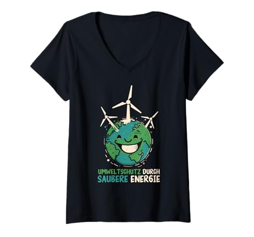 Damen UMWELTSCHUTZ DURCH SAUBERE ENERGIE Lustig Windkraft T-Shirt mit V-Ausschnitt Damen UMWELTSCHUTZ DURCH SAUBERE ENERGIE Lustig Windkraft T-Shirt mit V-Ausschnitt von Umweltschutz TShirt Windkraft Strom Grüne Energie