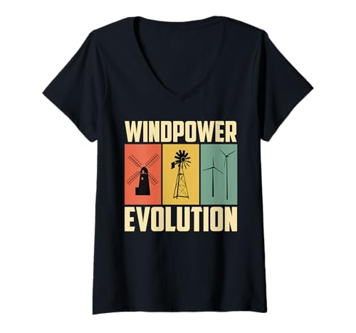 Damen WINDKRAFT REVOLUTION Retro Lustiges Grüne Energie T-Shirt mit V-Ausschnitt Damen WINDKRAFT REVOLUTION Retro Lustiges Grüne Energie T-Shirt mit V-Ausschnitt von Umweltschutz TShirt Windkraft Strom Grüne Energie