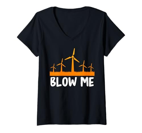 Damen Windenergie BLOW ME Windkraft Lustiges Grüne Energie T-Shirt mit V-Ausschnitt Damen Windenergie BLOW ME Windkraft Lustiges Grüne Energie T-Shirt mit V-Ausschnitt von Umweltschutz TShirt Windkraft Strom Grüne Energie