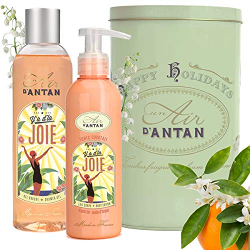 Französisches Geschenkset Für Frauen/Duft Orangenblüte, Maiglöckchen/ 1 Duschgel 250ml + 1 Bodylotion Frauen 200ml/ schöne Metallbox/Un Air d'Antan/Badezusatz Frauen/Geschenkset Damen/Badeset von Un Air d'Antan