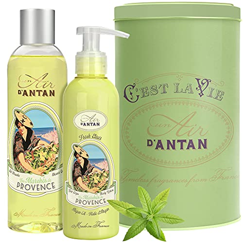 Französisches Geschenkset Für Frauen/Duft: Provence Eisenkraut, Bergamotte/ 1 Bio-Eisenkraut-Duschgel 250ml + 1 Bodylotion Frauen 200ml/ schöne Metallbox/Un Air d'Antan®/ Badezusatz Frauen von Un Air d'Antan