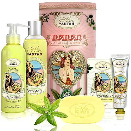 Lustige Geschenke Für Frauen: Französisches Geschenkset 1 Duschgel 250ml + 1 Bodylotion 200ml + Handcreme 25ml + 1 Seife 100g in einem Vintage Metallbox Parfüm PROVENCE Eisenkraut von Un Air d'Antan® von Un Air d'Antan