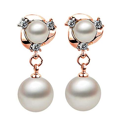 Un-brand Kristall Ohrringe Imitation Pearl Connection Anhänger Ohrringe für Frauen Ohrstecker, Rotgold Robust und kostengünstig von Un-brand