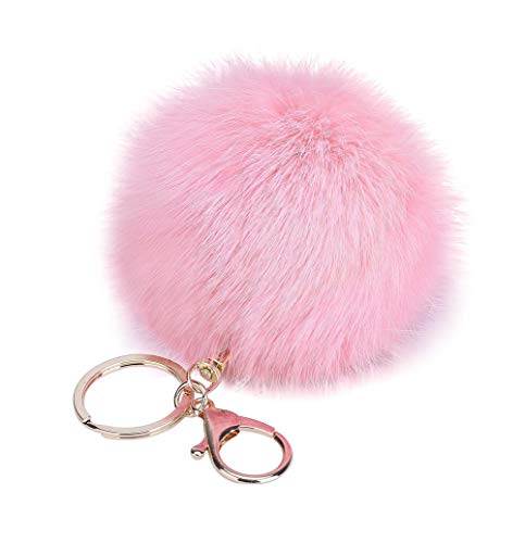 Un-brand Modischer Plüsch-Schlüsselanhänger, flauschiger Schlüsselanhänger, Pompom, Schlüsselanhänger, Handtasche/Autodekoration, Pink, 8 cm von Un-brand
