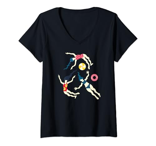 Damen Schwimmende Welt Retro Vintage Sommer Pool Strand Party Schwimmen T-Shirt mit V-Ausschnitt Damen Schwimmende Welt Retro Vintage Sommer Pool Strand Party Schwimmen T-Shirt mit V-Ausschnitt von UnBlink Studio by Jackie Tahara