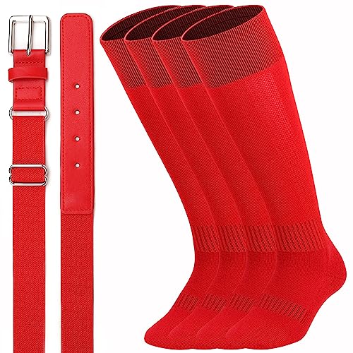 UnFader Baseball-Socken und Gürtel für Jugendliche und Erwachsene, elastische Softball-Socken und Gürtel (2 Paar Socken und 1 Gürtel), 7-rot, Medium von UnFader