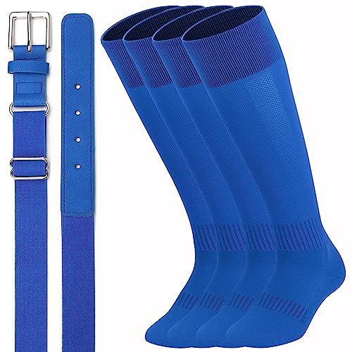 UnFader Baseball-Socken und Gürtel für Jugendliche und Erwachsene, elastische Softball-Socken und Gürtel (2 Paar Socken und 1 Gürtel), Blau (3), Medium von UnFader