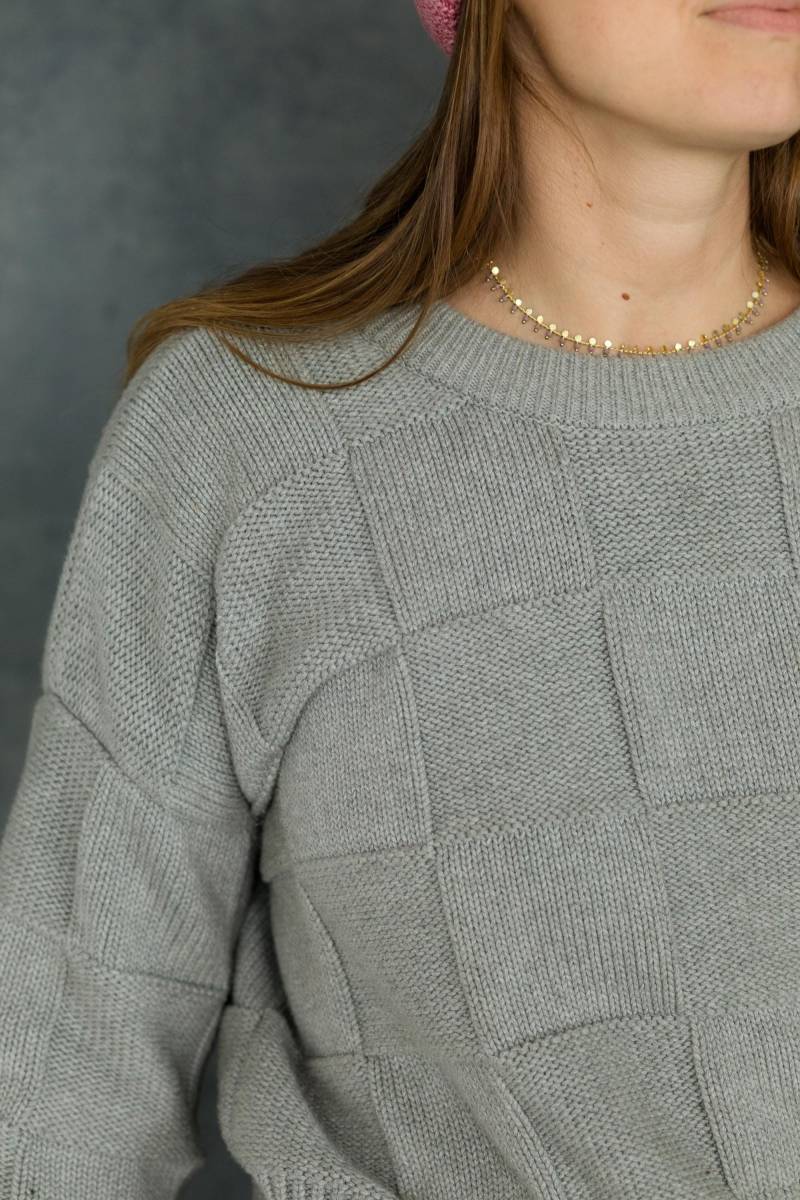 Checkerboard Sweater- 100% Bio-Baumwollpullover - Naturfaserdicker Atmungsaktiver Pullover Mit Schachbrettmuster von UnaPlumaShop