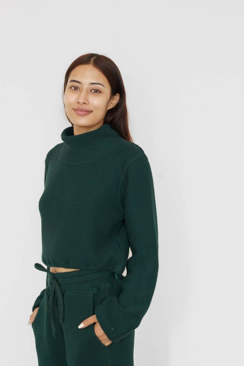 La Perla - Bio Baumwolle Crop Top Rollkragenpullover Dicker Schwerer Sweaterknit von UnaPlumaShop