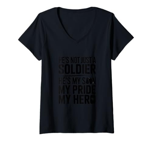 Damen Er Ist Mein Sohn Mein Stolz Mein Held T-Shirt mit V-Ausschnitt Damen Er Ist Mein Sohn Mein Stolz Mein Held T-Shirt mit V-Ausschnitt von Unabhängigkeitstag Soldatenstolz