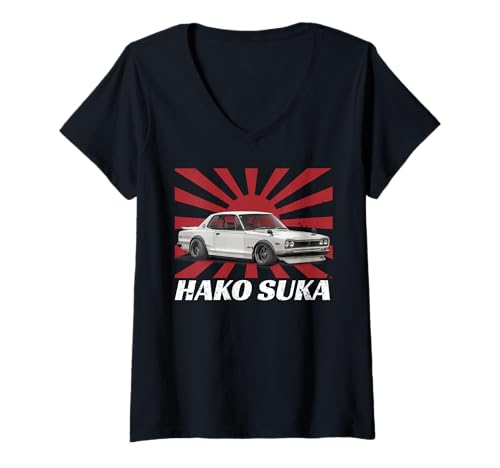 Damen Hakosuka Classic JDM Rennshirt T-Shirt mit V-Ausschnitt Damen Hakosuka Classic JDM Rennshirt T-Shirt mit V-Ausschnitt von Unaimed Auto Tee's