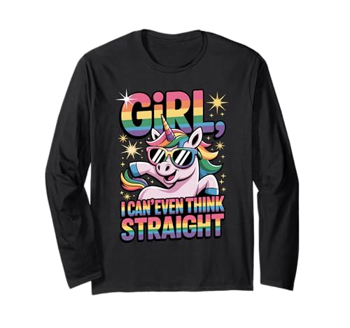 Mädchen, ich kann nicht einmal klar denken Lustiges LGBTQ+ Pride Unicorn Langarmshirt Mädchen, ich kann nicht einmal klar denken Lustiges LGBTQ+ Pride Unicorn Langarmshirt von Unapologetically Queer Threads