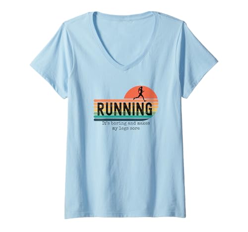 Damen Laufen ist langweilig und Macht Meine Beine wund lustig Retro T-Shirt mit V-Ausschnitt von Unathletic Apparel Co.
