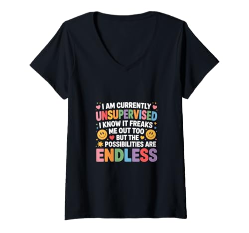 Damen Unsupervised and Freaking Out Endless Possibilities - T-Shirt mit V-Ausschnitt Damen Unsupervised and Freaking Out Endless Possibilities - T-Shirt mit V-Ausschnitt von Unbeaufsichtigtes und mögliches Chaos