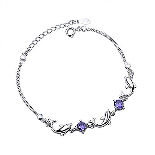 1 x Damen-Armband, Schmuck, verstellbar, Delphin, Amethyst, Armband, Anhänger, Kette, Damen, Liebesarmband, Geschenk von Unbekannt