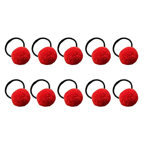 10 Stück Gummi-Ball, elastisches Band für Haare, Plüsch, Pom Pom Haar, Seil, Gummiband, Pferdeschwanz, für Damen, Babys, Mädchen, Rot – praktisch und praktisch von Unbekannt