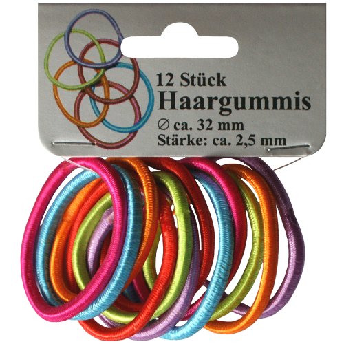 12 Haargummis f. Kinder, versch. Farben d. 32mm"ohne Klammer", Haarschmuck auf SB Karte, Zopfgummis Haargummi, Haar Gummi, 2345 von Unbekannt