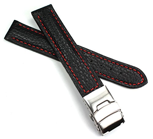 Sulla 18mm Uhrenarmband Kalbsleder mit Edelstahl Faltschließe schwarz rote Naht von Unbekannt