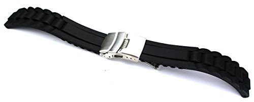 Sulla 20mm Silikon Uhrenarmband mit Edelstahl Faltschließe Diver Taucher Wellen schwarz von Sulla