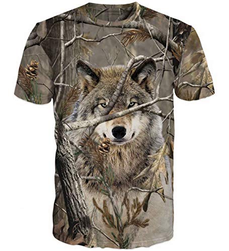 3D Print Herren T-Shirt vorne und hinten Wolf Wald Männer T Shirt Camo Camouflage Gr. XXL, grün von Unbekannt