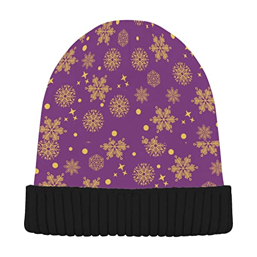 Acpiggto Schneeflocken Weihnachten Winter Neujahr Lila Gold Damen Herren Beanie Totenkopf Mütze Strickmütze Winter kaltes Wetter Kopfohrenkleidung, Farbe 1700, Einheitsgröße, Color1700, EinheitsgröÃŸe von Unbekannt