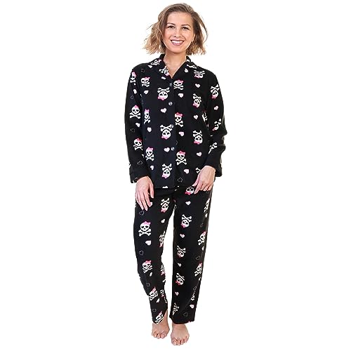 Angelina Damen Cozy Fleece Pyjama Set, Totenkopf-Herzen., L von Unbekannt