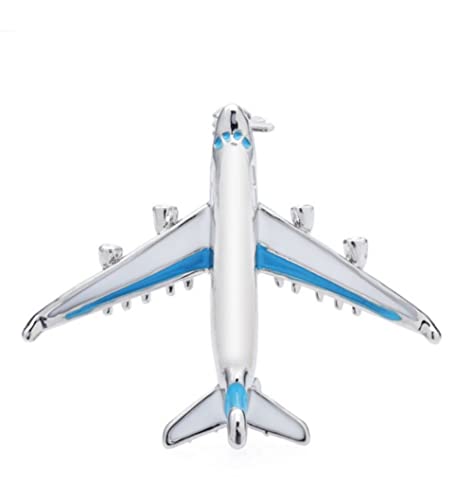 Anstecknadel mit Flugzeug aus Stahl, silberfarben, weiß und blau., Metall von Unbekannt