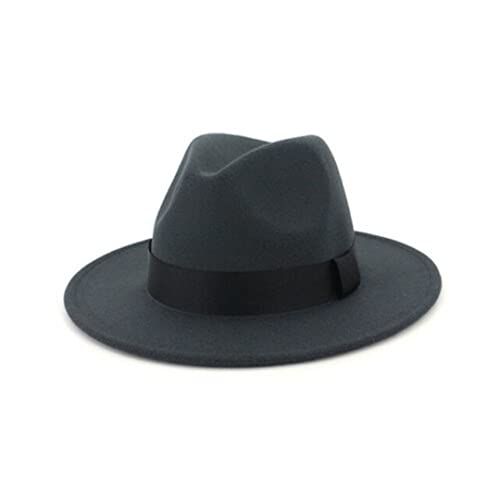 Atmungsaktive klassische schwarze elastische Fedora-Hut Unisex Wollfilz Jazzmützen elegante Herren Damen breite Krempe Panama Filzkappe, 04, 6 7/8-7 1/8 von Unbekannt