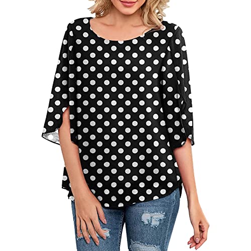 Ausgefallene Elegante Blusen,Frauen Sommer Casual U-Ausschnitt Lose Top Sieben Punkte ÄRmel Bedrucktes Shirt Top,Schwarze Bluse Mit WeißEn Punkten,Elegante Blusen FüR Festliche AnläSse,SchöNes T Shirt von Unbekannt