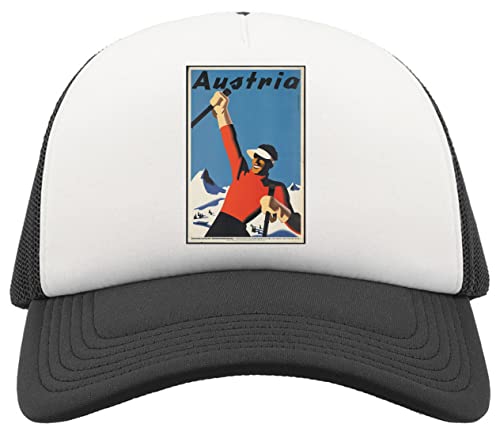 Austria Snow and Skiing Retro Travel Poster Atmungsaktive Unisex-Half-Mesh-Cap-Hut-Baseballmütze Sport Active Schwarz von Unbekannt